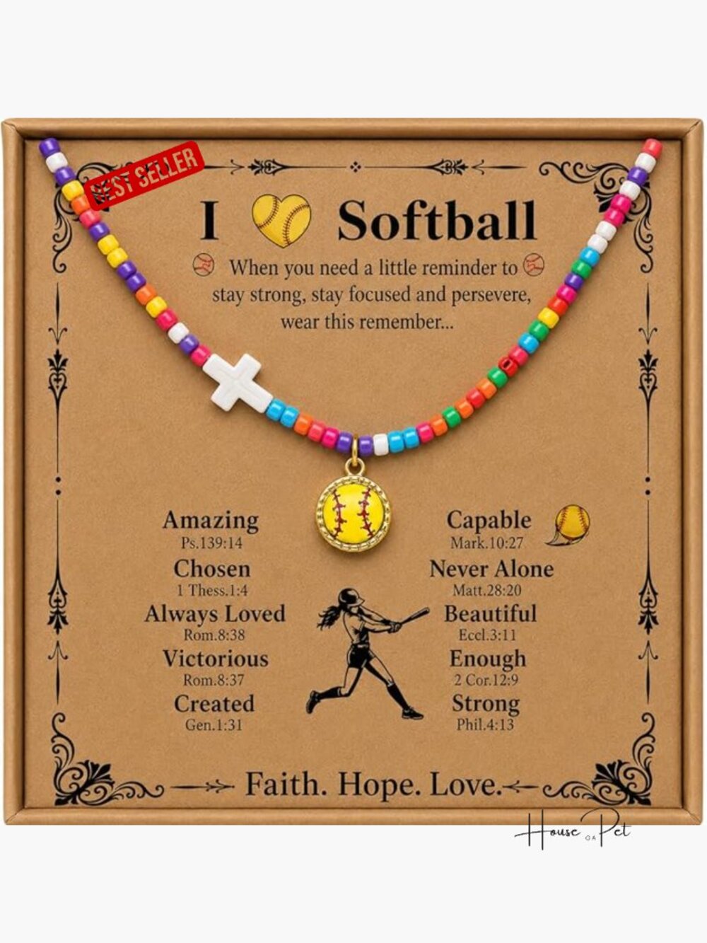 Turquoise Pendant Necklace with Softball Charm, Warm Gift for Sports Lovers